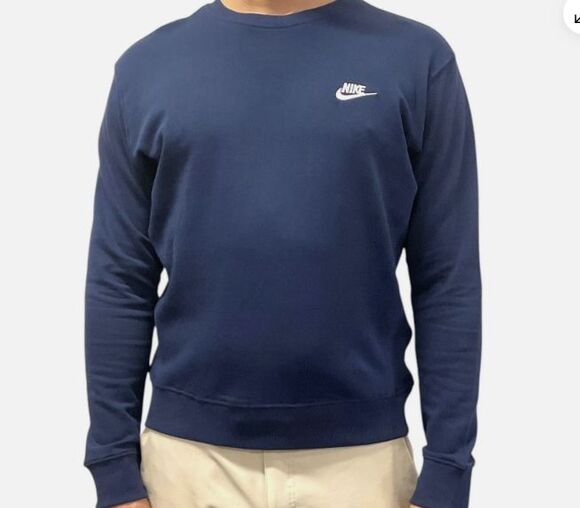 Nike Other - Nike Men’s Club Fleece Crew Obsidian White Pullover BV2662-410 Small Fast Ship
